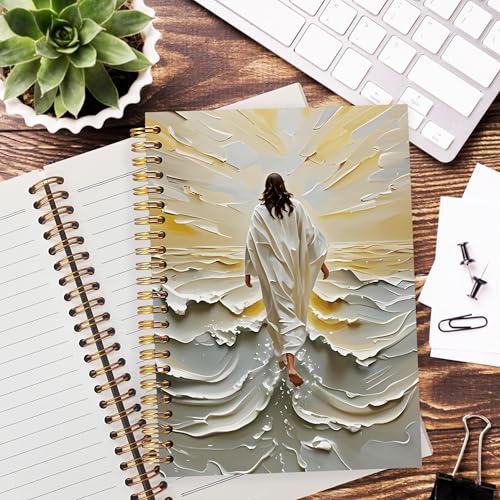 Jesus Christian Notebook Journal, Jesus Walking on Water Religious Notebooks for Note Taking, Christian Prayer Journal for Women Men, Spiral Notebook 5.5x8.3 Inch - color: Jesus Waves