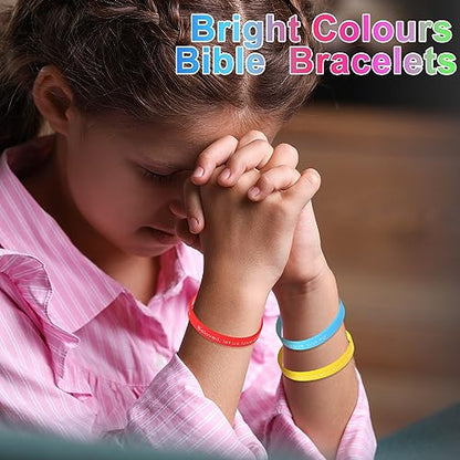 Estune 120 Pcs Bible Verse Bracelets Christian Wristbands, Bright Color - color: Bright Color
