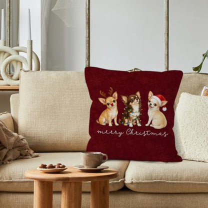 Merry Christmas Chihuahua Throw Pillow Covers 18x18 Home Decor - color: Chihuahua