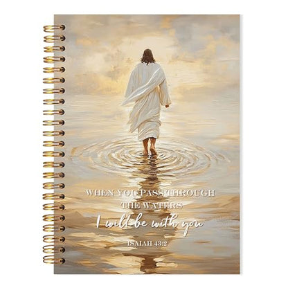Jesus Christian Notebook, Jesus Walking on Water Journal for Women Men, When You Pass Through the Waters Religious Scripture Spiral Notebook, Prayer Journal for Women Men, 5.5x8.3 - color: bt9