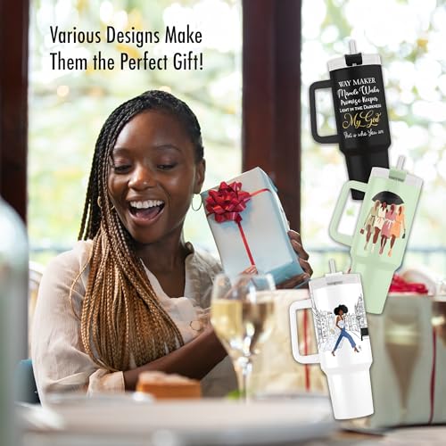 40oz Tumbler with Inspirational Quotes, African American Art, Handle, Straw & Twist-On Lid – Leak-Proof Insulated Drinkware for Black Women, Uplifting Gift - Keepin It Movin - color: Keepin it Moving
