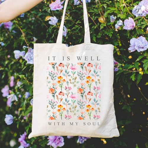 Aesthetic Canvas Tote Bag with Inner Pockets Cute Cloth Tote Bags for Women Reusable Graphic Cotton Bags