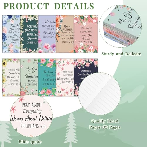 Jetec 150 Bible Verses Gift Set for 30 Christian Bookmarks 30 Scripture Ballpoint Pens 30 Christian Notebooks 30 Bible Verse Keychain 30 White Organza Bags for Women Men Office Church(Flower) - style: Flower