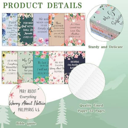 Jetec 150 Bible Verses Gift Set for 30 Christian Bookmarks 30 Scripture Ballpoint Pens 30 Christian Notebooks 30 Bible Verse Keychain 30 White Organza Bags for Women Men Office Church(Flower) - style: Flower