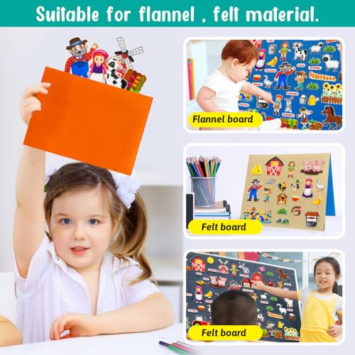 PENGFULL Felt Flannel Board Story Pieces for Toddlers Preschool, Kids Interactive Storytelling Teaching Play Kits with Words Felt Pieces (New Farm)