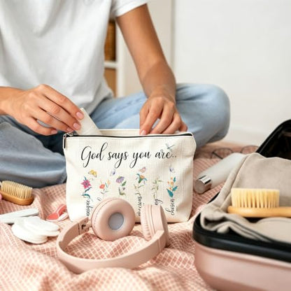 Christian Floral Makeup Bag, Bible Affirmation, God says you Bag