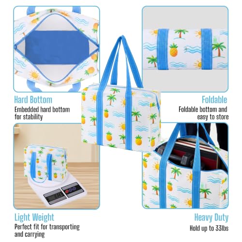 VENO 2 Pack Utility Tote Reusable Grocery Bags with Zipper & Hard Bottom - color: Tropical Island, size: 2 Pack