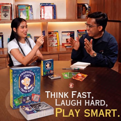 Professor Jones Trivia Card Game – 450 Multiple Choice Questions, 3 Difficulty Levels, Guess the Photo Challenge Cards – Party Activity for Teens, Family Game Night, Group Gatherings