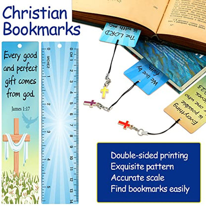 30 Pcs Christian Bible Verse Bookmarks for Kids with Cross Pendants
