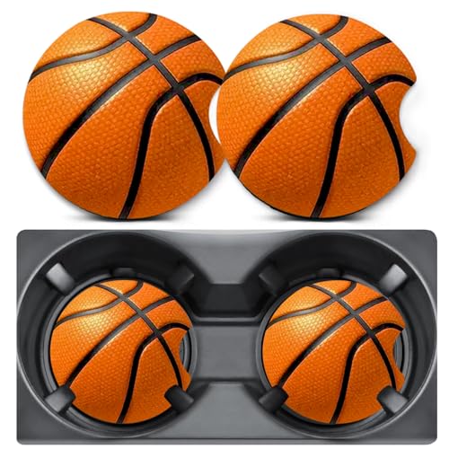 2 Pack Basketball Car Coasters for Cup Holder,Neoprene Anti Slip Mat - color: Basketball