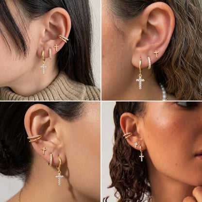 Small 4Pcs 14K Gold Huggie Hoop Earrings Sets for Women Non Tarnish - style: Gold&Style6