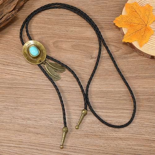 Western Cowboy Bolo tie for Men Women Gold Silver Death Skull Moth Cross Bolo Tie Christmas Deer Rooster Wolf Necktie Gift - color: 12# Turquoise Cowboy Hat