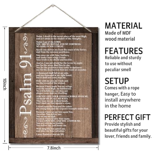 Inspirational Wood Art Signs, Psalms 91 Wall Sign, Hanging Printed Wall Plaque Wood Signs, Bible Verse Print, Christian Scripture for The Home or Office Decor, Christian Wall Decor 10 X 7.8 inch G - color: Color 08