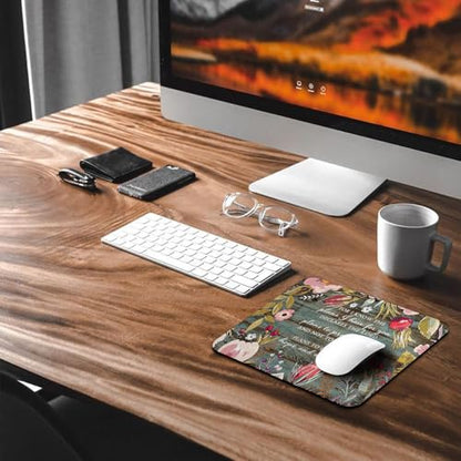 for I Know The Plans I Have for You Mouse Pad, Rustic Wood Floral Desk Mat - color: Bean Green