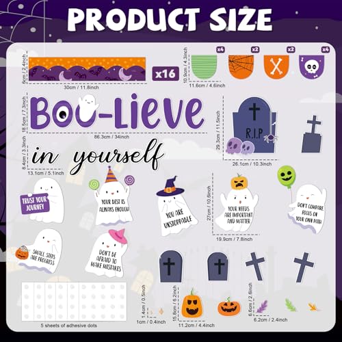 Halloween Ghost Bulletin Board Set Boo-Lieve in Yourself Affirmation Station Bulletin Board Classroom Decorations Cute Ghost Pumpkin Paper Cutouts for Halloween Party School Classroom Home Wall Decor - style: Ghost