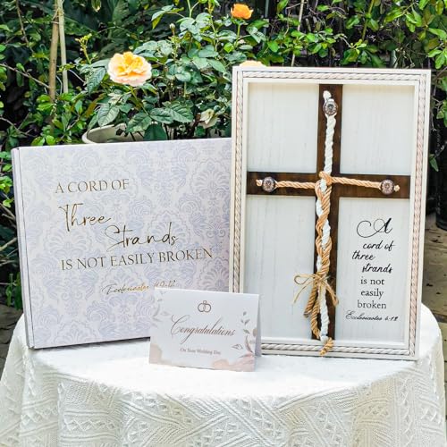 A Cord of Three Strands Wedding Ceremony Sign 10 × 15in, Unity Rope Cross Sign Braided for Wedding Unity Ceremony Idea Religious Anniversary Couple Gift for Parents, Couple, Christian, Tie God's Knot