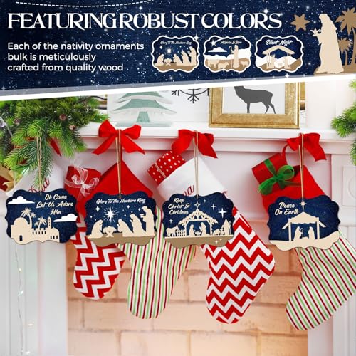 Soaoo 60 Pcs Christmas Nativity Scene Ornaments Bulk Wooden Decor, Square - style: Square