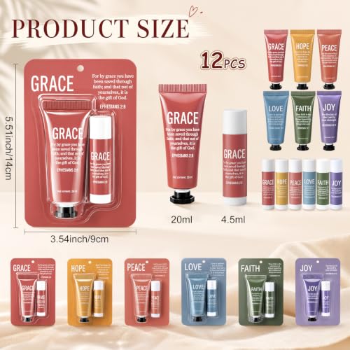 Landhoow 12 Sets Christian Gifts Hand Cream and Lip Balm for Women Bulk