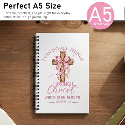 Christian Church Notes Journal for Women - Coquettte Pink Bow Spiral Notebook Bible Notebooks for Note Taking Prayer Cross Notepad School Office Stationary for Students Girly 5.5x8.3 Inches - color: Pink Bow