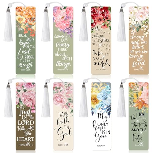 8 Pieces Christian Bible Verse Diamond Art Bookmarks 5d Christian Beaded Bookmark Acrylic Tassel Bookmark for DIY Making Beginners Adults Arts Craft Supplies (Floral Christian) - color: Floral Christian
