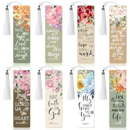 8 Pieces Christian Bible Verse Diamond Art Bookmarks 5d Christian Beaded Bookmark Acrylic Tassel Bookmark for DIY Making Beginners Adults Arts Craft Supplies (Floral Christian) - color: Floral Christian