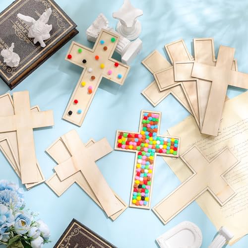 Blueweenly 12 Set Wooden Cross for Crafts, 9 Inch Layered with 200 Balls