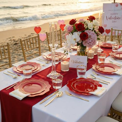 WDF 175Pcs Red Plates - Red Plastic Plates with Gold Rim - Fancy Disposable Dinnerware Sets Ideal for Party/Wedding - color: Red and Gold, size: 175 pieces