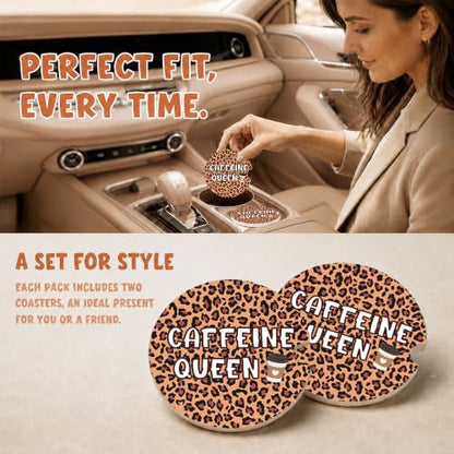 Leopard Print Coffee Car Coasters, Caffeine Queen Coquette Cup Holders, 11 - color: Leopard Print Coffee
