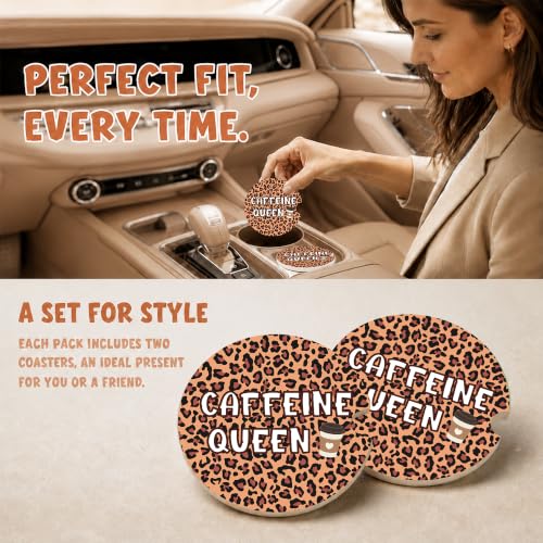 Leopard Print Coffee Car Coasters, Caffeine Queen Coquette Cup Holders, 11 - color: Leopard Print Coffee