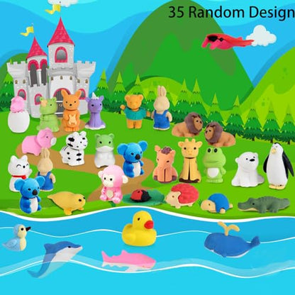 URSKYTOUS 35Pcs Animal Erasers Desk Pets for Kids,Classroom Prizes - style: 35Pcs