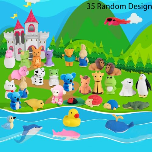URSKYTOUS 35Pcs Animal Erasers Desk Pets for Kids,Classroom Prizes - style: 35Pcs