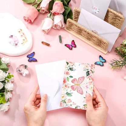 Motiskyy 50 Pcs Blank Greeting Cards 4x6, Blank Cards with Envelopes, 10 Designs, Ideal Stationary Set for All Occasions, Stationary with Matching White Envelope and Sticker(Butterfly) - style: Butterfly