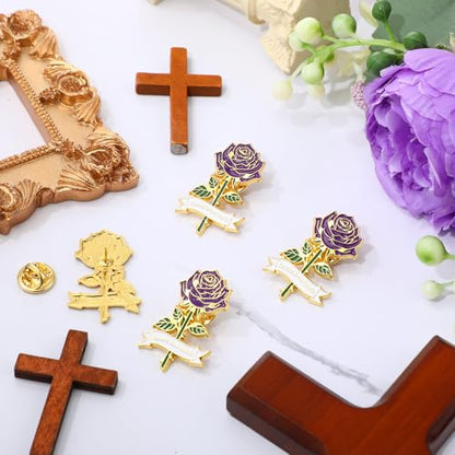 Misdary Funeral Favors Guest Memorial Rose Pin - color: Purple