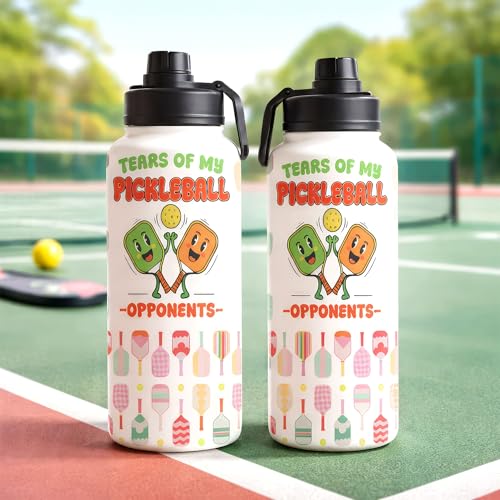 Funny Pickleball Water Bottle 32oz with Lid, Tears of My Pickleball Opponents, Pickleball Gifts for Pickleball Players, Pickleball Lovers, Sports Bottle for Women Men, Stainless Steel - color: Pickleball