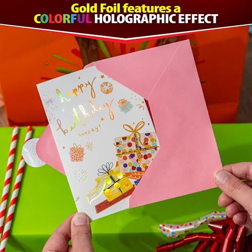 Solpla 24 Pack Assorted Birthday Cards with Gold Foil, Messages, Envelopes, and Stickers | 4x6 Inch Happy Birthday Cards Bulk for Family, Kids, Friends, Work, and Office Celebrations.