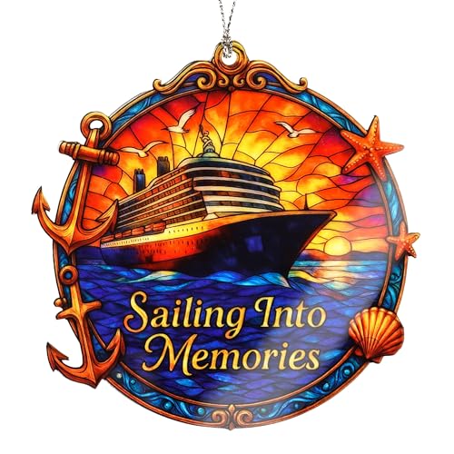 Funny Christmas Ornaments - Cruise Memories Ornament – Nautical Decor | Ocean Sunset – Travel Keepsake Card – Christmas Ornament 2026 – White Elephant Gifts - Xmas Tree Decoration - color: Cruid