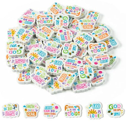 Christian Inspirational Mini Erasers Back to School 60Pcs Inspirational Faith Over Fear Pencil Eraser Colorful God 3D Desk Puzzle Statione Pet for Student Kid Classroom Reward Birthday Supplies - style: Christian Inspirational