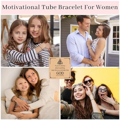God is in Control Leather Bracelet, Stainless Steel Christian Faith Braided Engraved Bar Bracelets Self Worth Motivation Bracelet Inspirational Friendship Jewelry for Men Women - color: Pink&Gold