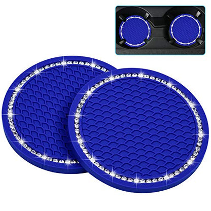 Wisdompro Bling Car Coasters, 2 Pack 2.75" Diameter Car Cup Coaster, Blue - color: Blue