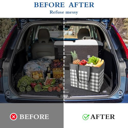 Reusable Grocery Shopping Bags 10 Pack Large Foldable Tote Bags Bulk - color: Plaid: Black,grey,blue,cyan,purple