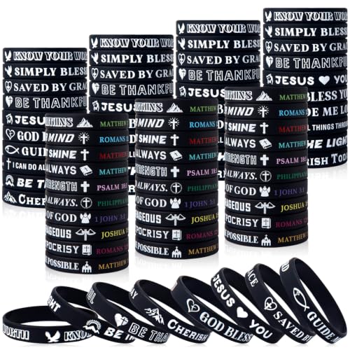 100 Pcs Bible Verse Bracelets Christian Wristbands - color: Black C-100P