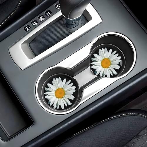 Daisy Flower Car Cup Holder Coasters 2 Pack 2.63" for Women - color: Clear