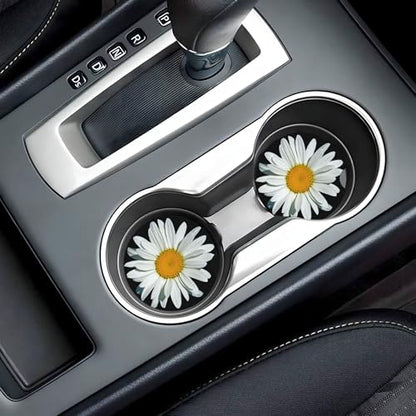Daisy Flower Car Cup Holder Coasters 2 Pack 2.63" for Women - color: Clear