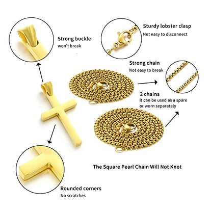 SKQIR Stainless Steel Cross Necklace for Men Silver Cross Necklace for boy Small Cross Pendant Necklace Simple Jewelry Cross Chain Gifts for Men - color: Gold:Cross Pendant 0.6'' * 1.0'', style: Chain 18 inches