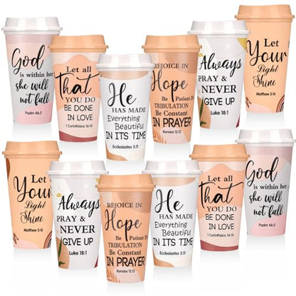 Skylety 12 Pack Christian Gifts for Women Mother's Day Scripture Coffee Cups with Lids 16 oz Bible Verse Tumbler PP Travel Coffee Mug for Mom Teachers Pastor Wife Church Party Favor(Boho) - style: Bohemian