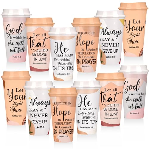 Skylety 12 Pack Christian Gifts for Women Mother's Day Scripture Coffee Cups with Lids 16 oz Bible Verse Tumbler PP Travel Coffee Mug for Mom Teachers Pastor Wife Church Party Favor(Boho) - style: Bohemian
