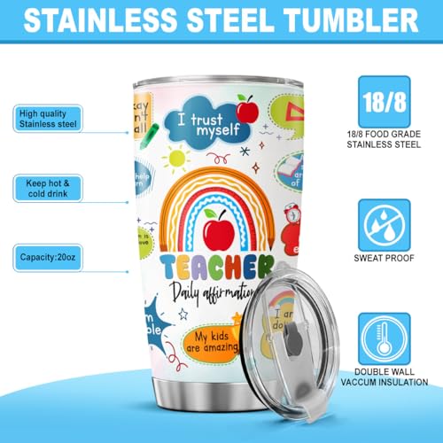 Teacher Affirmation Gift for Women, Daily Positive Quote Design Stainless Steel 20oz Insulated Tumbler, Inspirational Cup for School Educators - color: Teacher Life 39