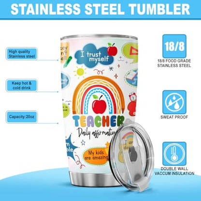 Teacher Affirmation Gift for Women, Daily Positive Quote Design Stainless Steel 20oz Insulated Tumbler, Inspirational Cup for School Educators - color: Teacher Life 39