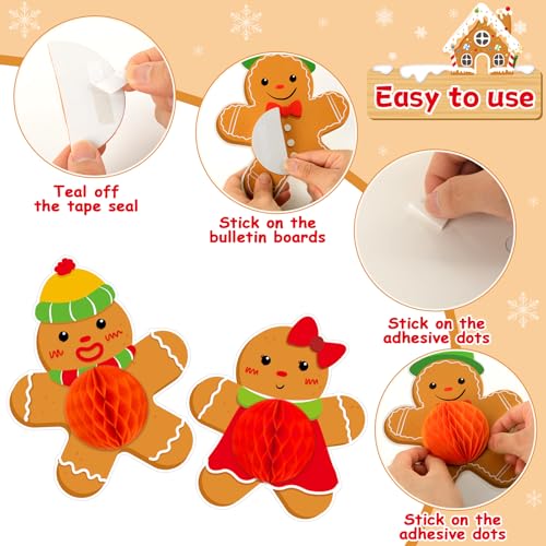 3D Christmas Honeycomb Bulletin Board Gingerbread Bulletin Board Set Christmas Classroom Decorations Gingerbread Winter House Paper Cutouts for Xmas Winter Holiday Home School Classroom Wall Decor - style: Gingerbread
