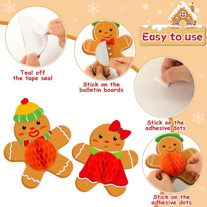 3D Christmas Honeycomb Bulletin Board Gingerbread Bulletin Board Set Christmas Classroom Decorations Gingerbread Winter House Paper Cutouts for Xmas Winter Holiday Home School Classroom Wall Decor - style: Gingerbread